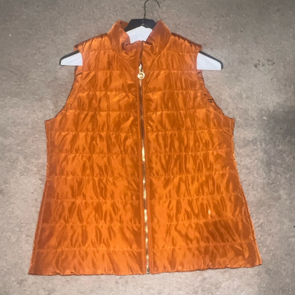 MK Orange Quilted Vest with Gold Zipper